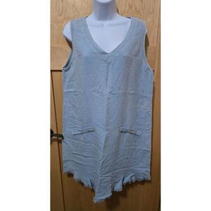 Umgee Light Blue Sleeveless V-Neck Frayed Hem Tunic Dress Large Womens Chic